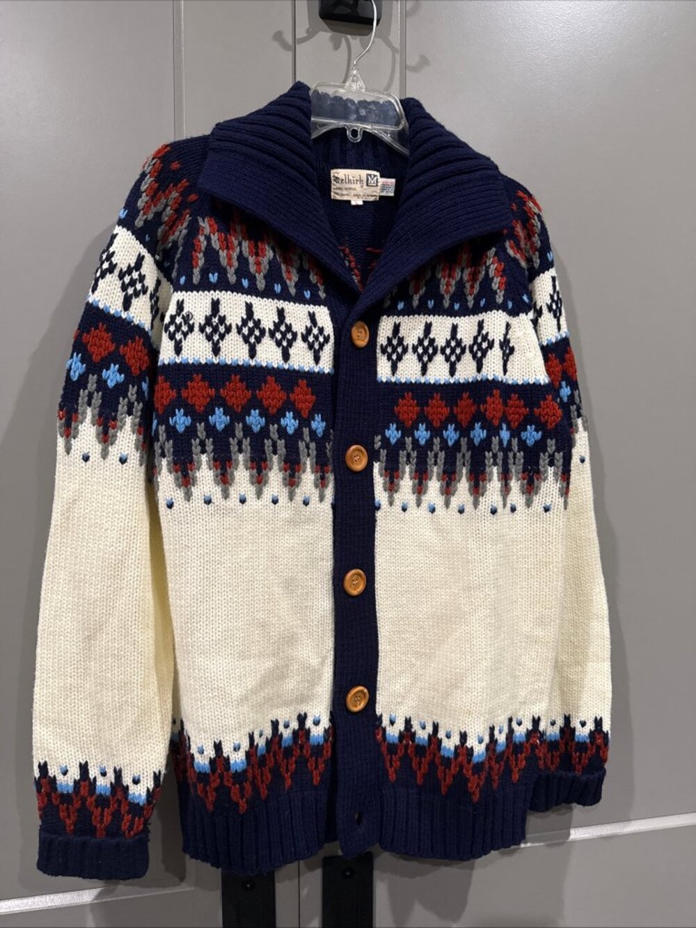 Selkirk Size Large Men's Fair Isle Knit Cardigan